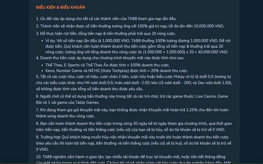 điền kiện nhận khuyến mãi và rút tiền từ nhà cái TA88